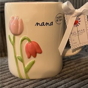 Rae Dunn White Ceramic 'nana' Mug with Pink Tulips